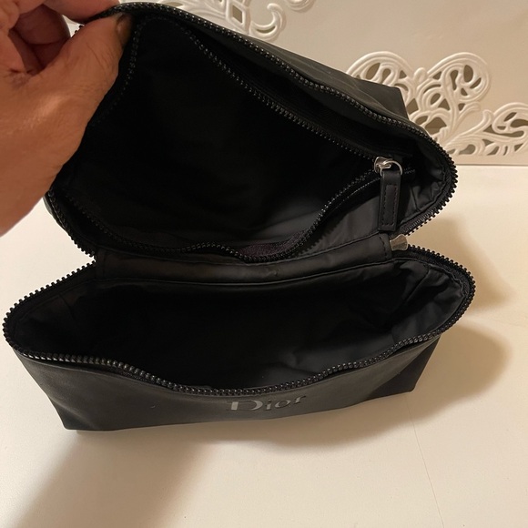 Christian Dior Beauty Cosmetic Makeup Black Dual Pouch Zip Bag Travel - Picture 5 of 13